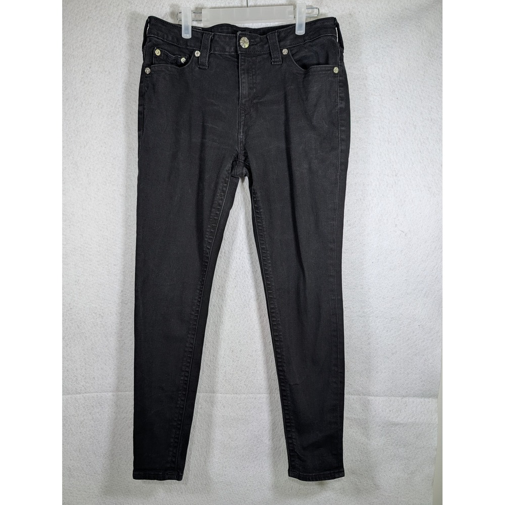 True Religion Jennie Curvy Mid Rise Super Skinny Jeans Womens 32 Black Stretch